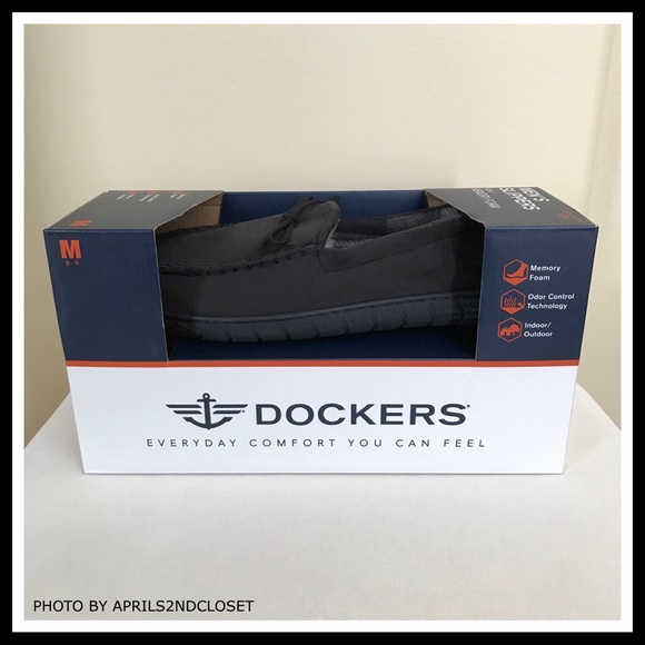 DOCKERS BLACK MOCCASINS MEMORY FOAM SLIPPERS A2C - Picture 6 of 8